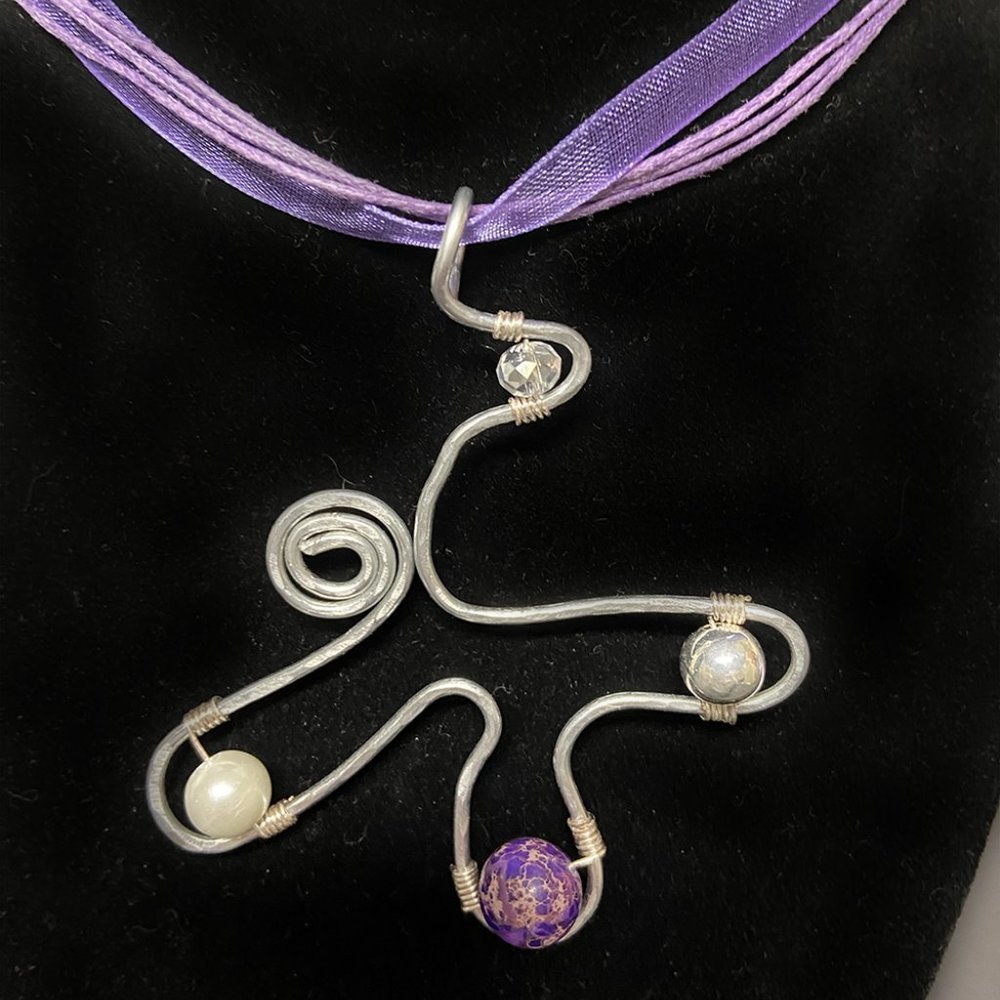Artisan Created Hammered Stainless Steel with Jasper, Silver Plated and Crystal